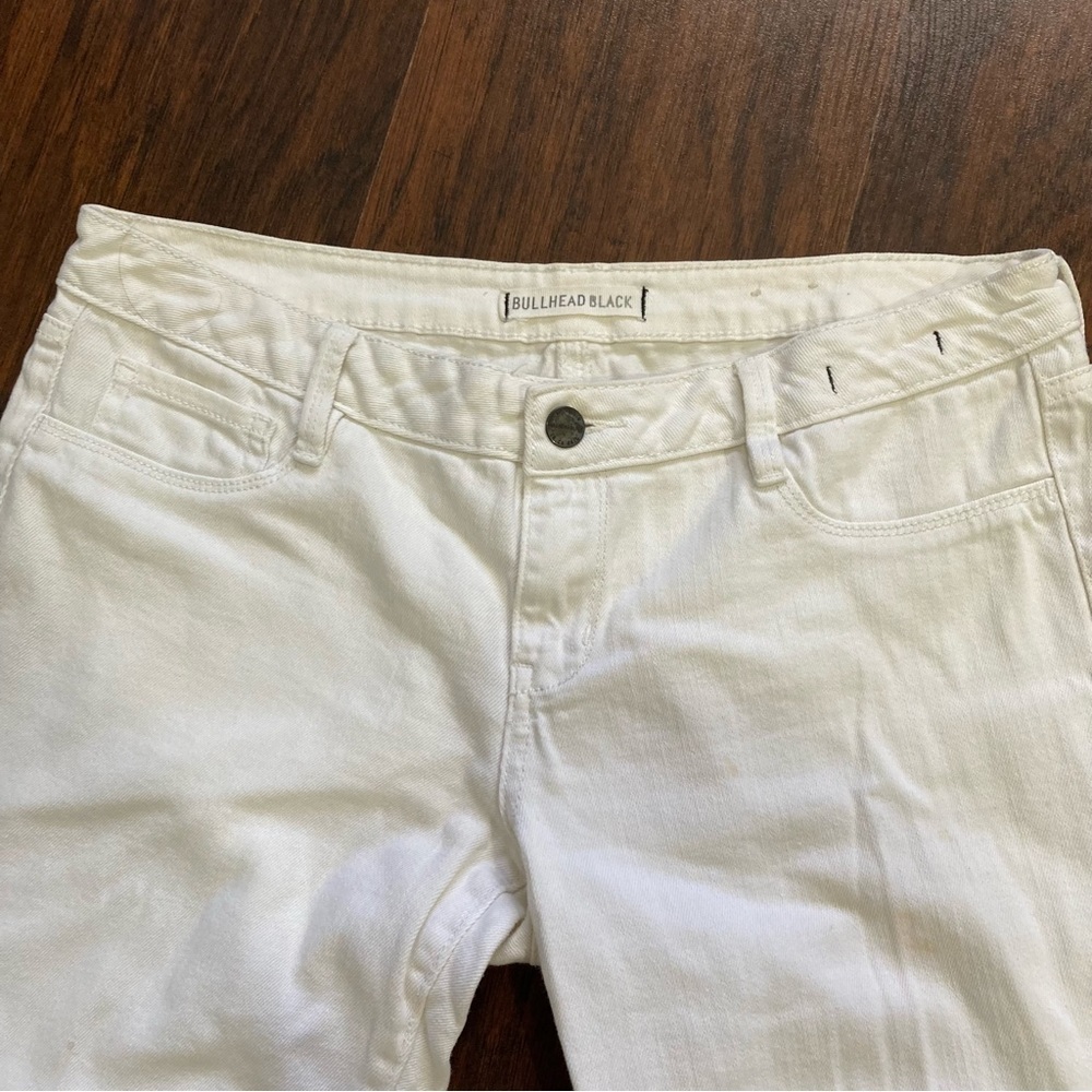 11 BULLHEAD black DENIM LEGGINGS white denim jeans tapered GUC *as is - Picture 8 of 16